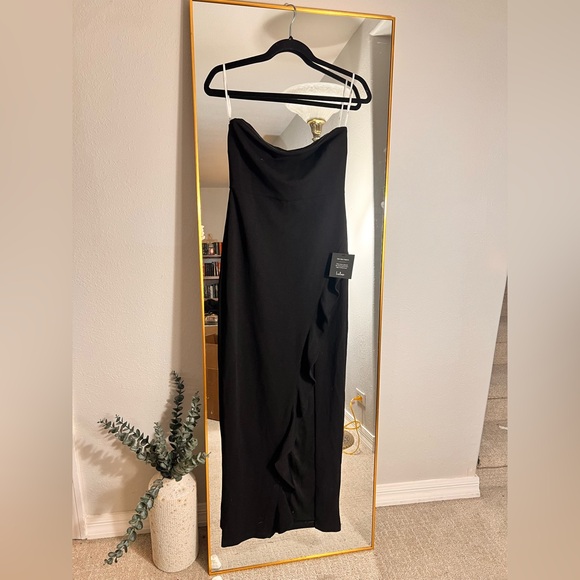 Lulus Black Slip Dress with Ruffle Detail - Picture 2 of 5